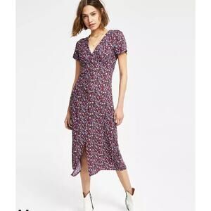 Lucky Brand Floral Button Front Short Sleeve Midi Dress- Size Medium
